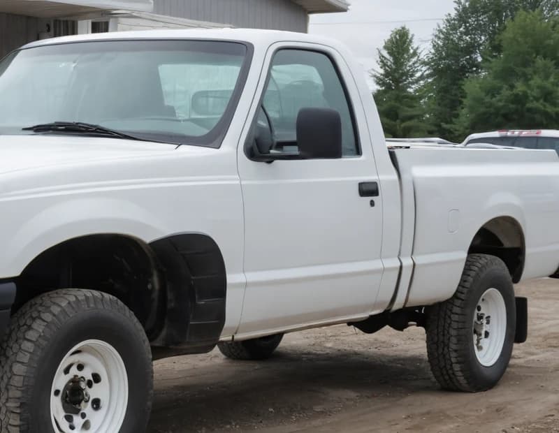 White pickup truck, side view, with your lettering previewed on the front door