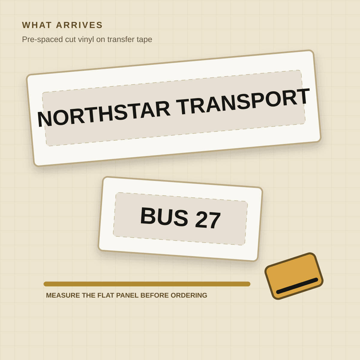Operator-name and bus-ID cut-vinyl kit parts supplied on transfer tape